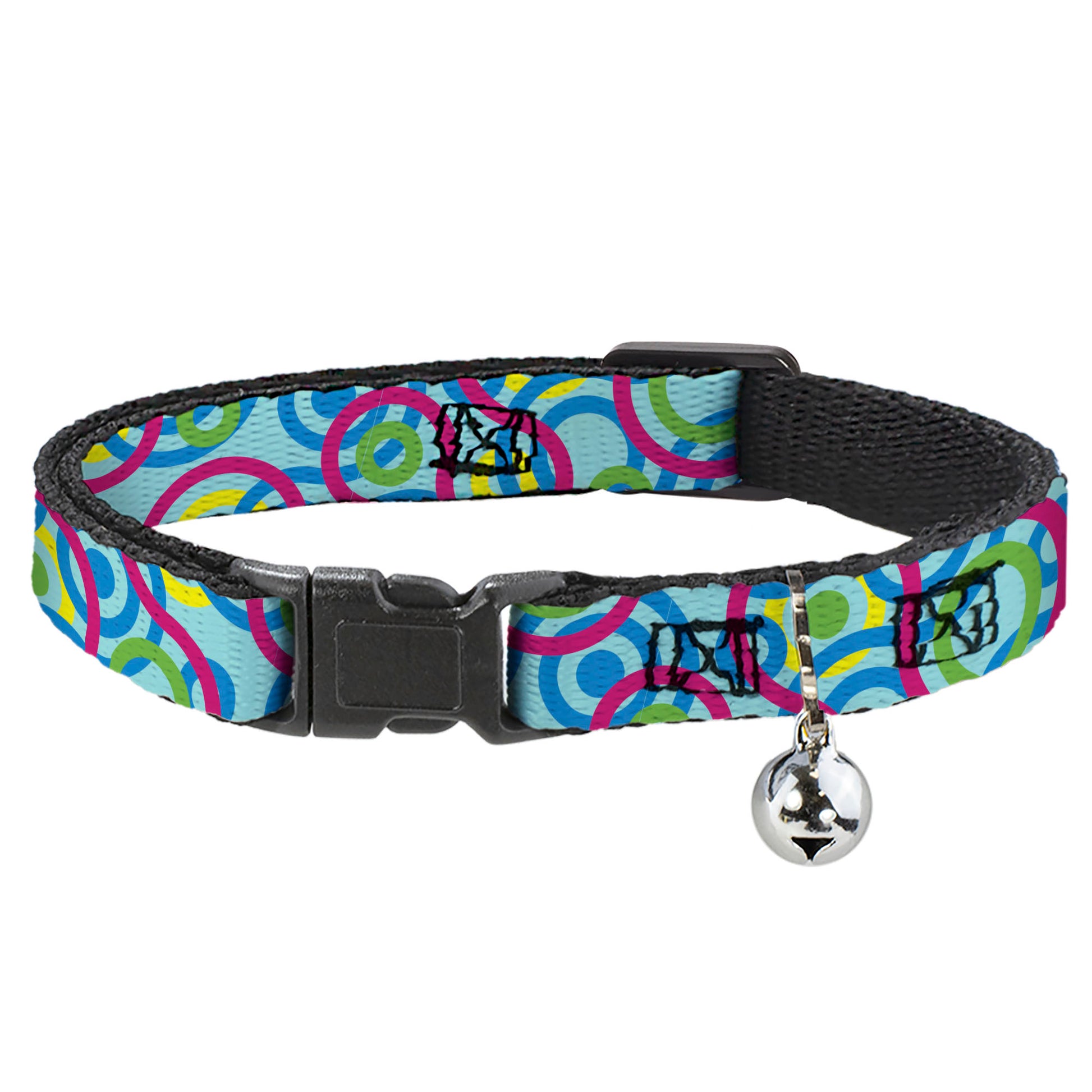 Cat Collar Breakaway - Bullseye Stacked Swirl Blues Green Yellow Pink Breakaway Cat Collars Buckle-Down