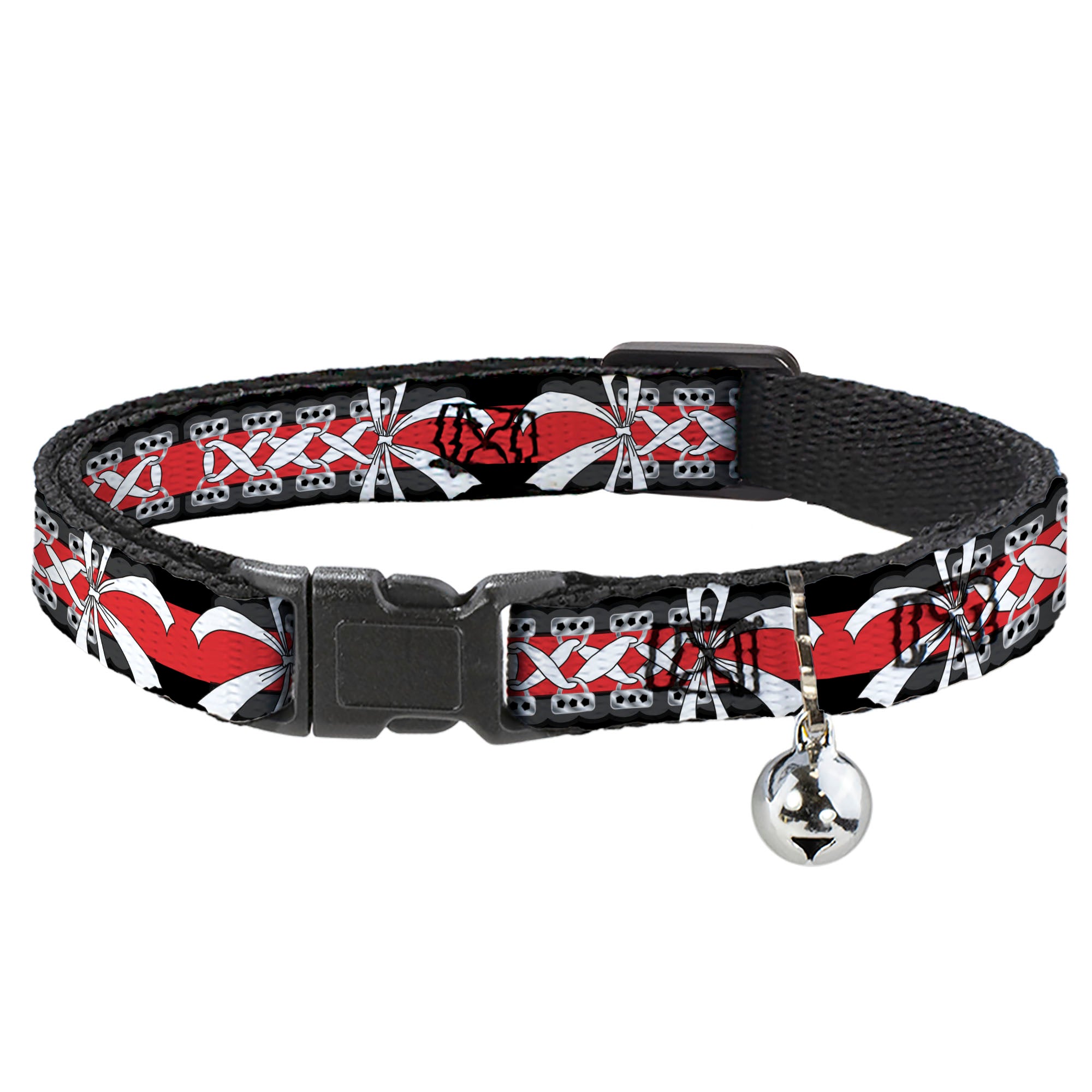 Cat Collar Breakaway - Corset Lace Up w Bow Black Red Breakaway Cat Collars Buckle-Down