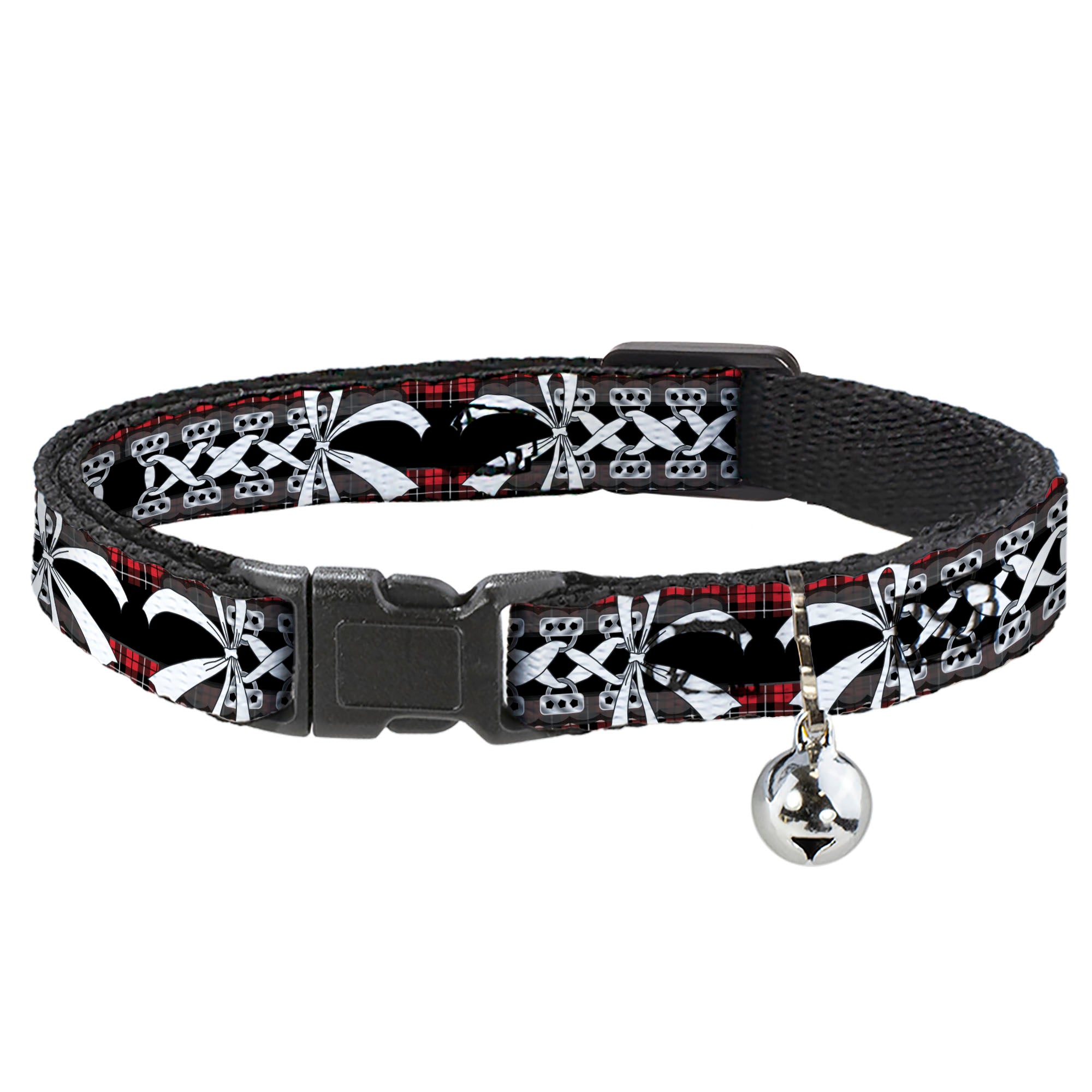 Cat Collar Breakaway - Corset Lace Up w Bow Red Plaid Black Breakaway Cat Collars Buckle-Down