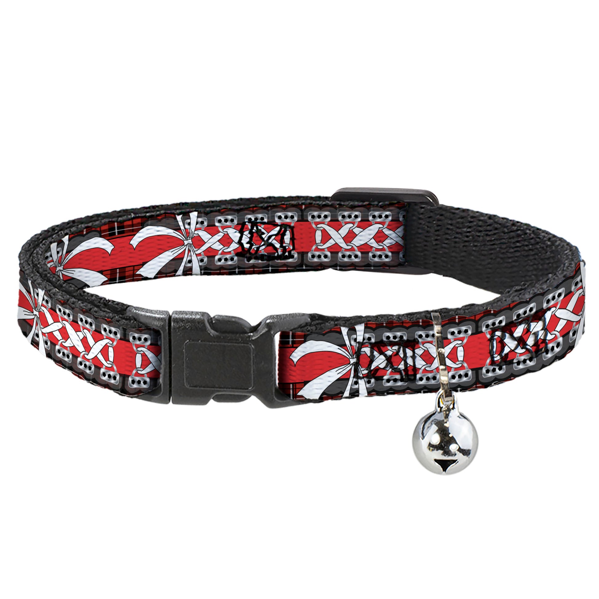 Cat Collar Breakaway - Corset Lace Up w Bow Red Plaid Red Breakaway Cat Collars Buckle-Down