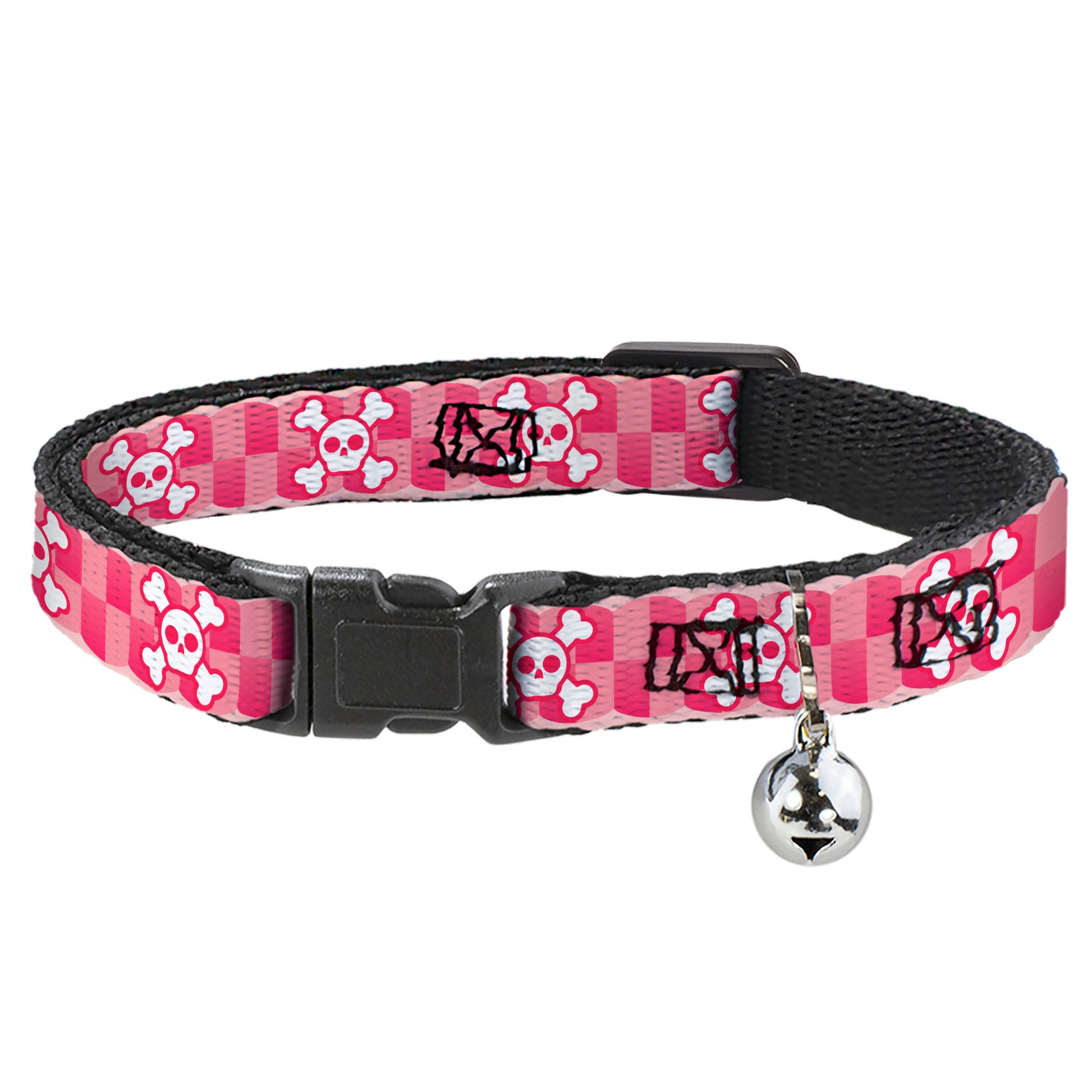 Cat Collar Breakaway - Cute Skulls w Checkers Pinks White Breakaway Cat Collars Buckle-Down