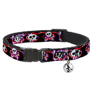 Cat Collar Breakaway - Cute Skulls w Hearts Breakaway Cat Collars Buckle-Down