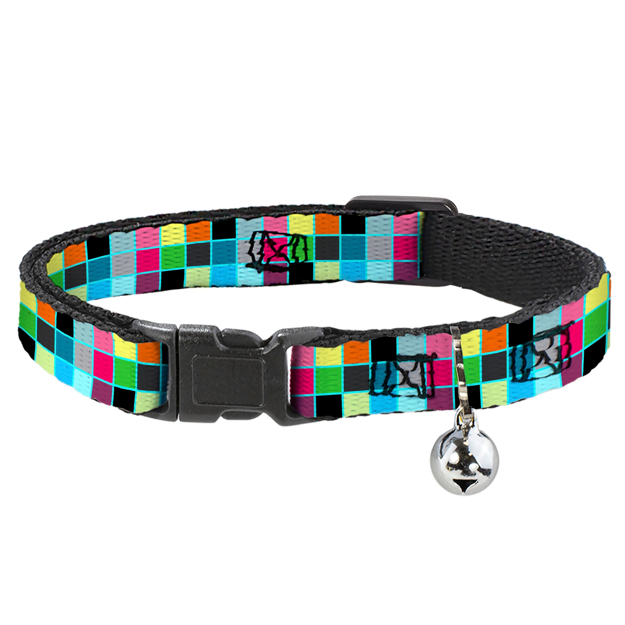 Cat Collar Breakaway - Checker Bright Pastel w Outline Breakaway Cat Collars Buckle-Down