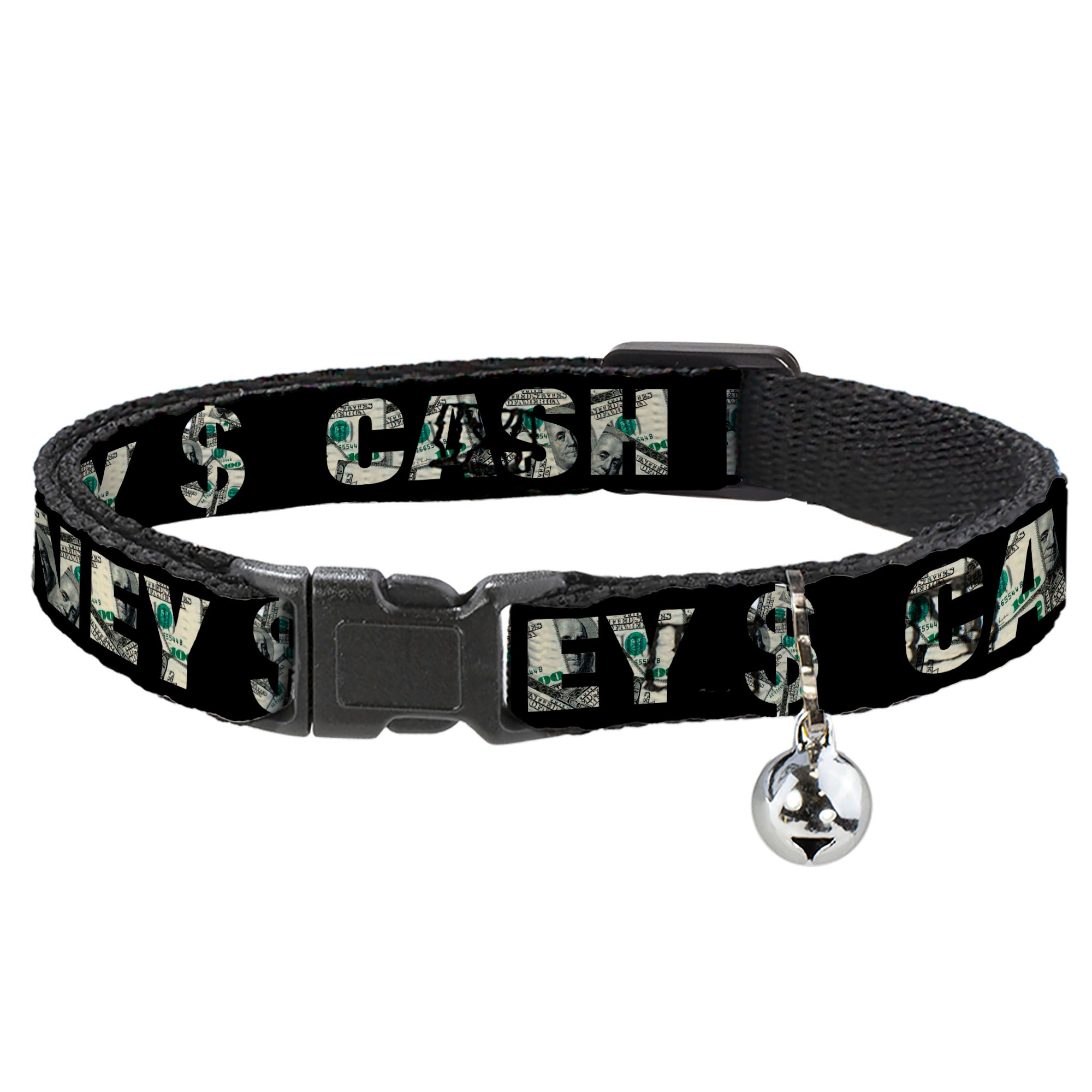 Cat Collar Breakaway - CASH MONEY $ Black Dollars Breakaway Cat Collars Buckle-Down