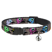 Cat Collar Breakaway - Cute Dinosaurs w Mustaches Gray Breakaway Cat Collars Buckle-Down
