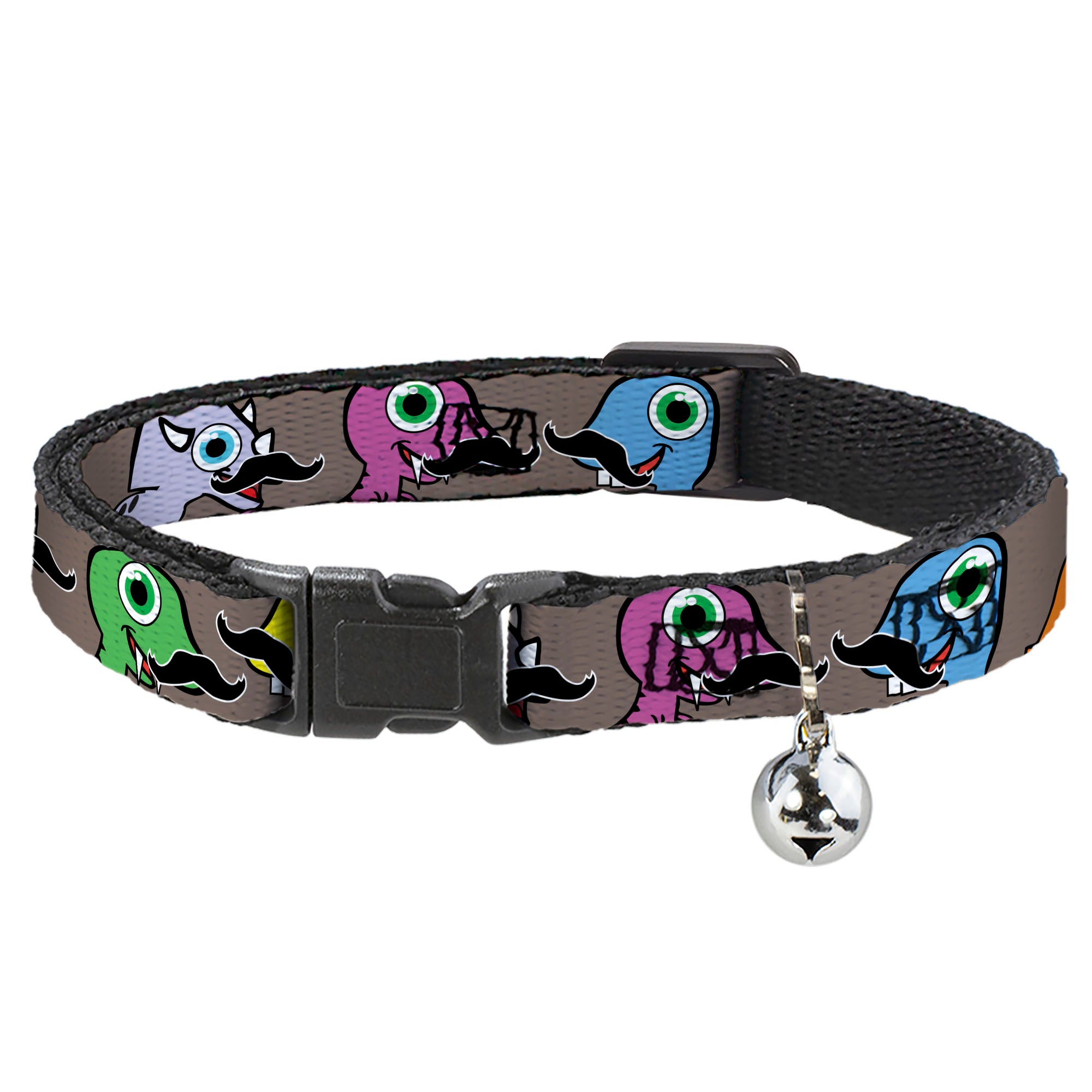 Cat Collar Breakaway - Cute Dinosaurs w Mustaches Gray Breakaway Cat Collars Buckle-Down