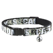 Cat Collar Breakaway - CASH MONEY $ Dollars White Breakaway Cat Collars Buckle-Down