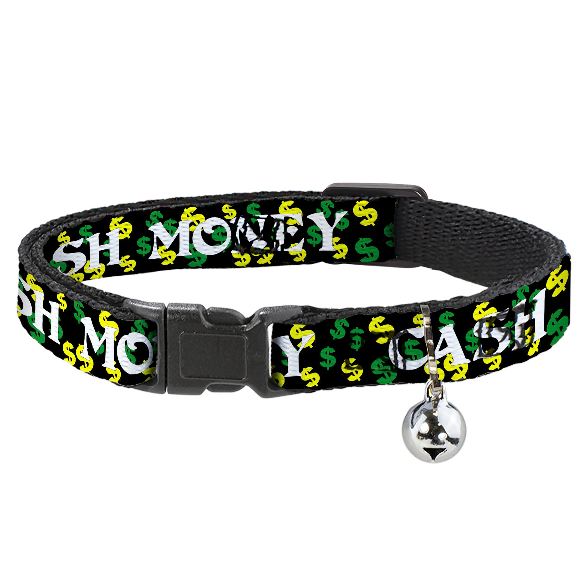Cat Collar Breakaway - CASH MONEY w $$$ Black White Yellow Green Breakaway Cat Collars Buckle-Down