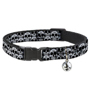 Cat Collar Breakaway - Cartoon Sugar Skulls Stacked Black White Breakaway Cat Collars Buckle-Down