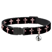 Cat Collar Breakaway - Cross Repeat Black Leopard Brown Pink Outline Breakaway Cat Collars Buckle-Down