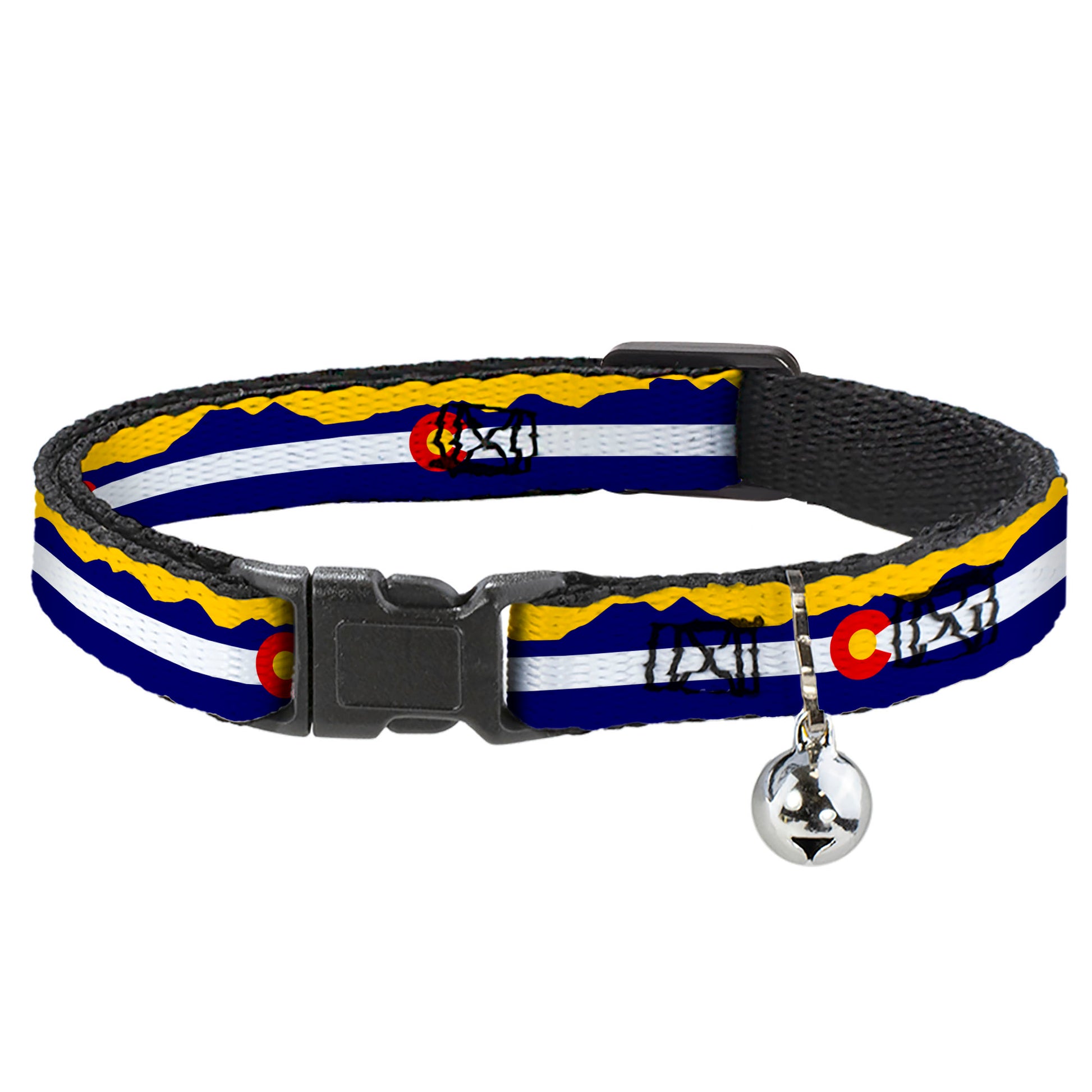 Cat Collar Breakaway - Colorado Flag Mountain Silhouette Yellow Breakaway Cat Collars Buckle-Down