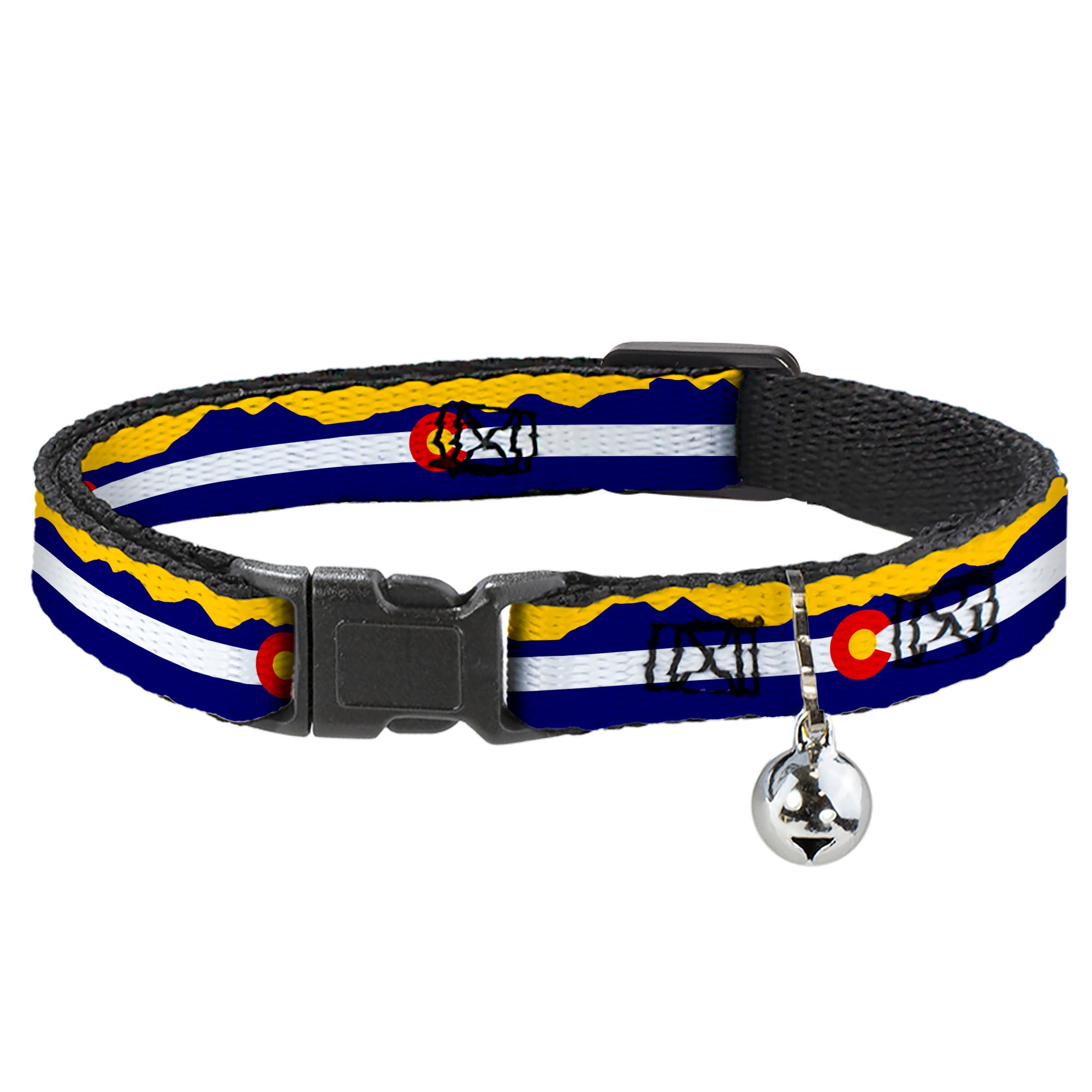 Cat Collar Breakaway - Colorado Flag Mountain Silhouette Yellow Breakaway Cat Collars Buckle-Down