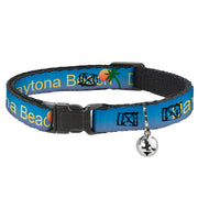 Cat Collar Breakaway - DAYTONA BEACH Script Sun Palm Trees Blue Fade Yellow Oranges Green Breakaway Cat Collars Buckle-Down