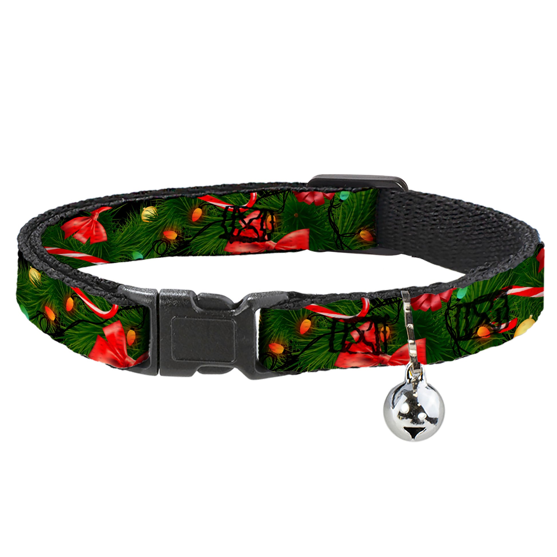 Cat Collar Breakaway - Decorated Tree2 w Bows Lights Candy Canes Breakaway Cat Collars Buckle-Down