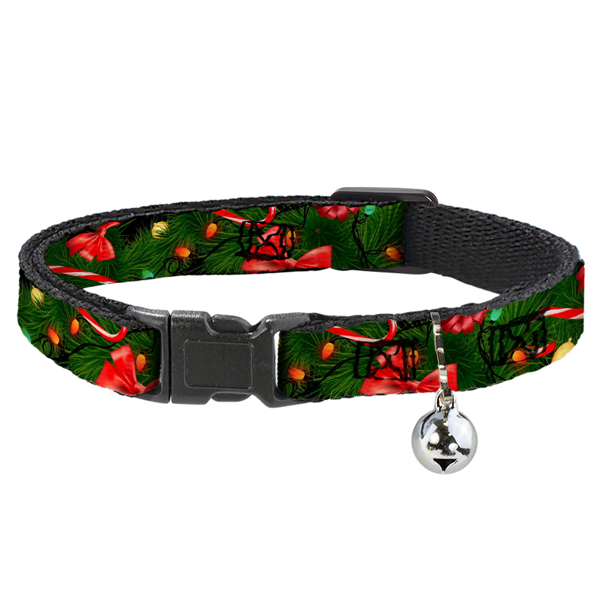 Cat Collar Breakaway - Decorated Tree2 w Bows Lights Candy Canes Breakaway Cat Collars Buckle-Down