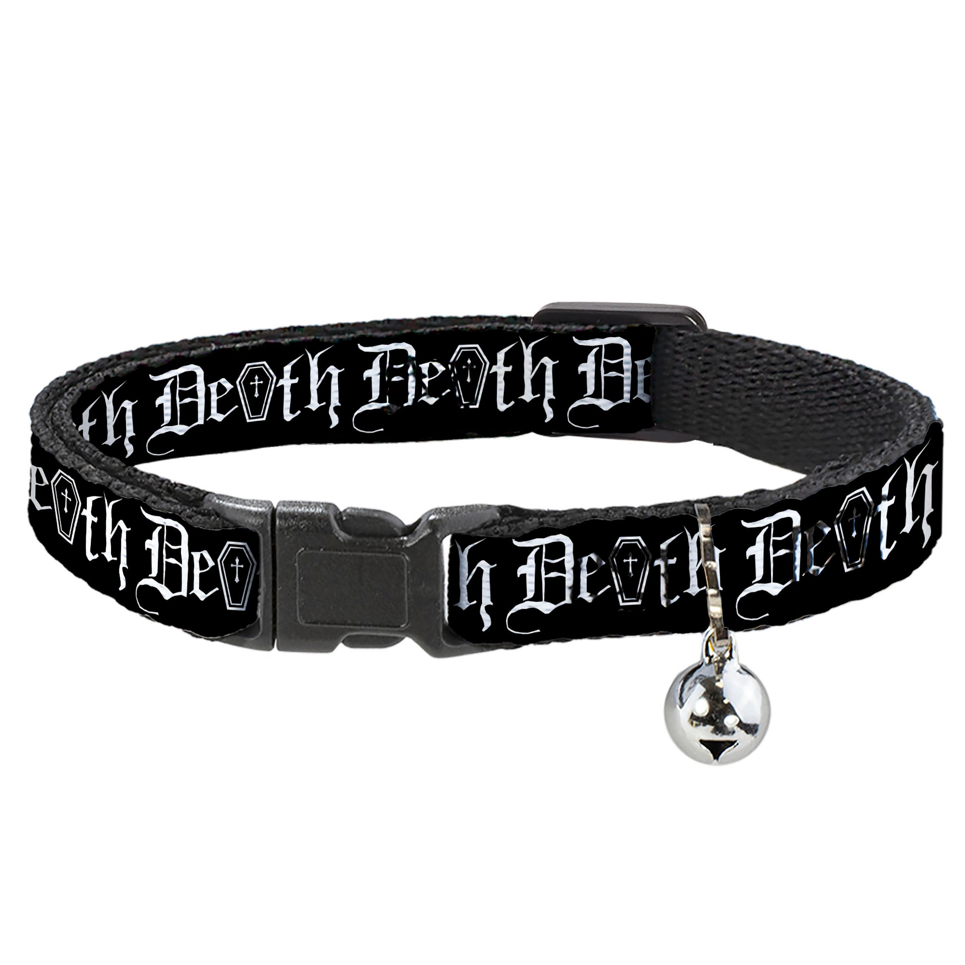 Cat Collar Breakaway - DEATH w Coffin Old English Black White Breakaway Cat Collars Buckle-Down