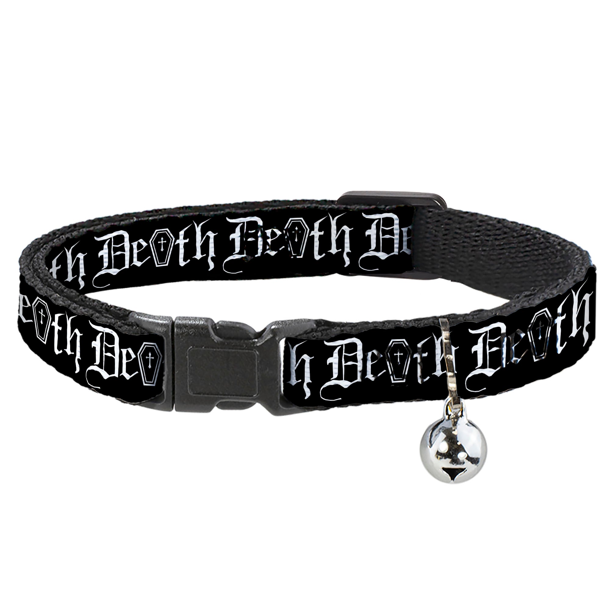 Cat Collar Breakaway - DEATH w Coffin Old English Black White Breakaway Cat Collars Buckle-Down