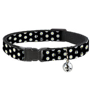 Cat Collar Breakaway - Daisies Scattered Black White Yellow Breakaway Cat Collars Buckle-Down