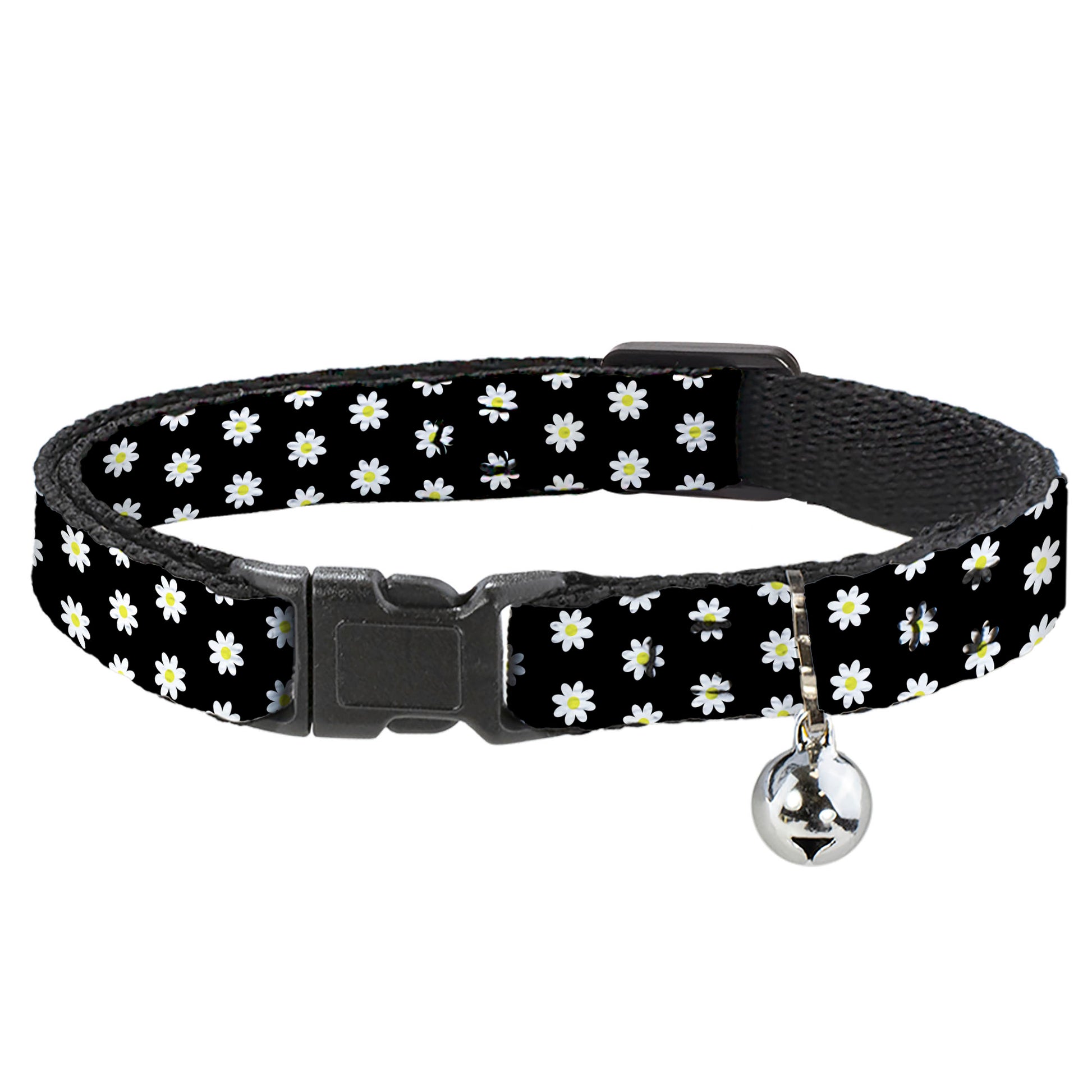 Cat Collar Breakaway - Daisies Scattered Black White Yellow Breakaway Cat Collars Buckle-Down