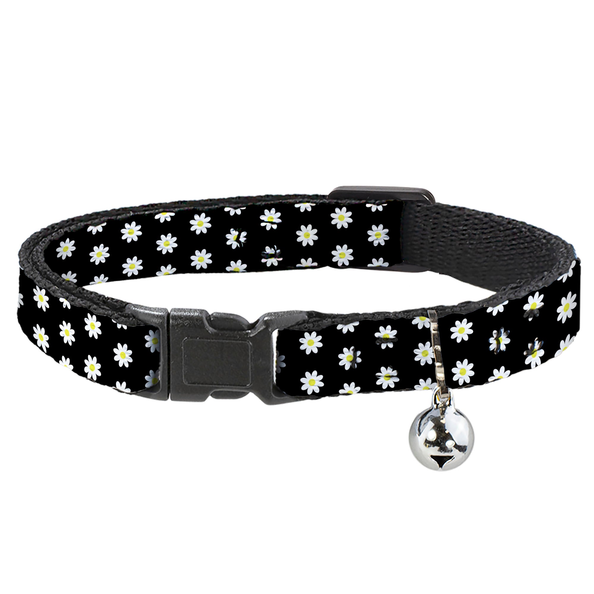 Cat Collar Breakaway - Daisies Scattered Black White Yellow Breakaway Cat Collars Buckle-Down