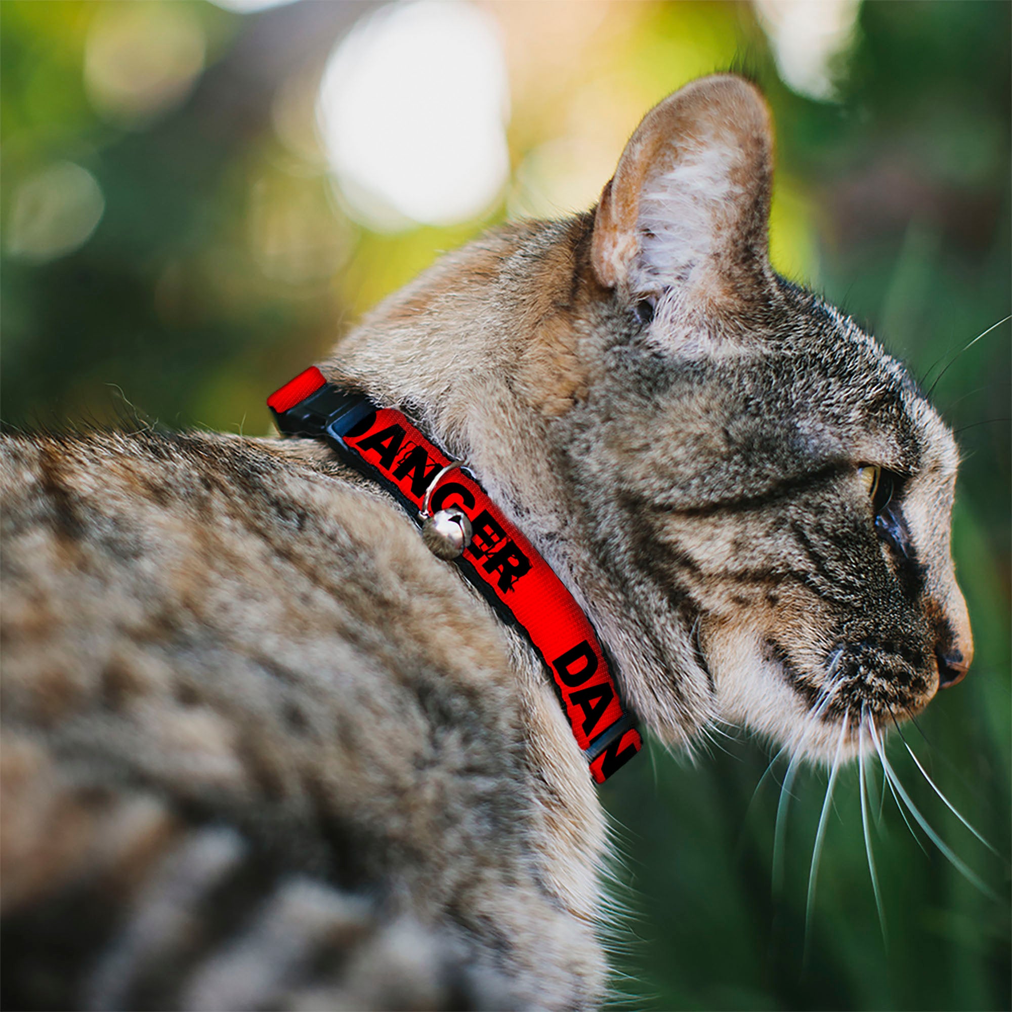 Cat Collar Breakaway - DANGER Text Red Black Breakaway Cat Collars Buckle-Down