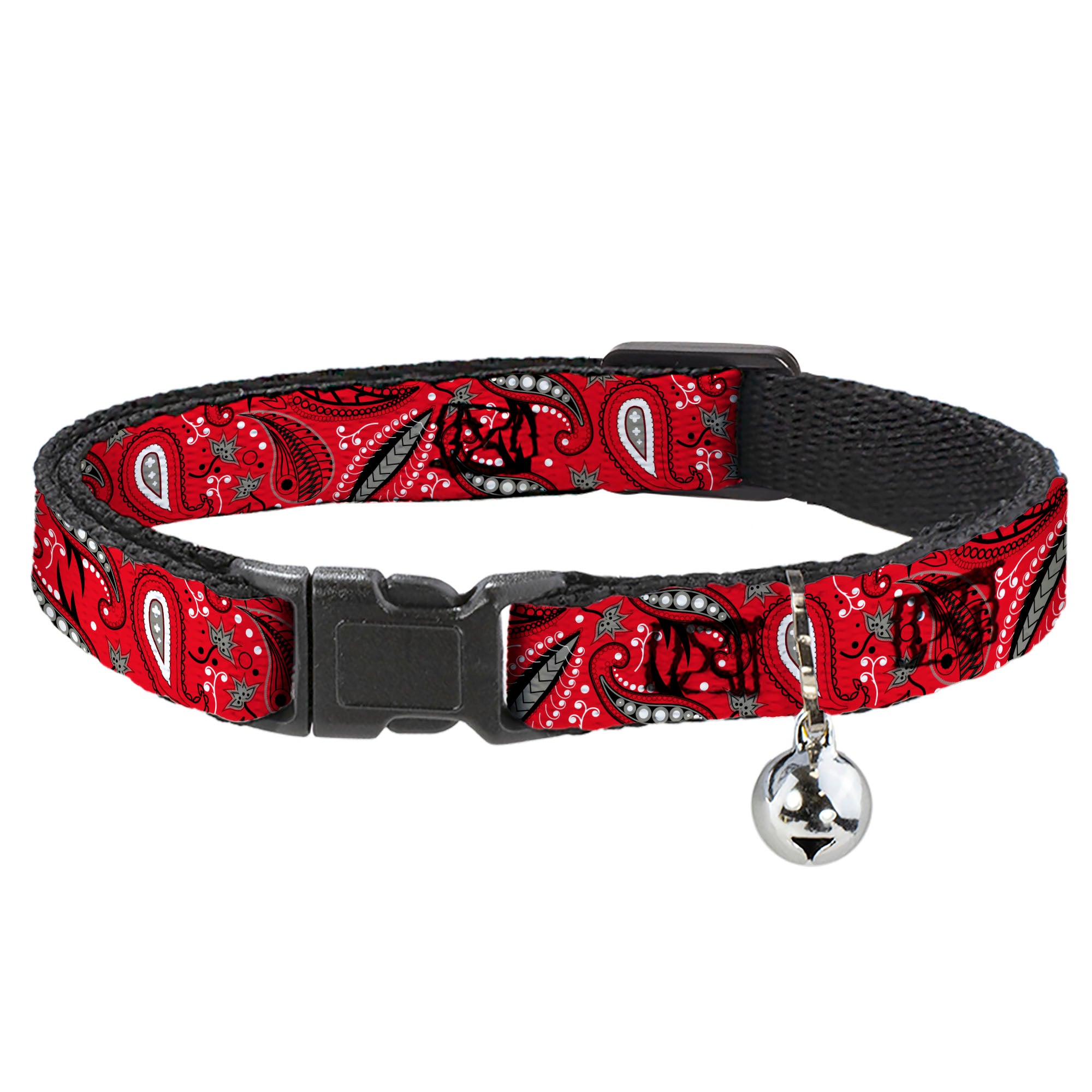 Cat Collar Breakaway - Floral Paisley3 Red Black Gray White Breakaway Cat Collars Buckle-Down