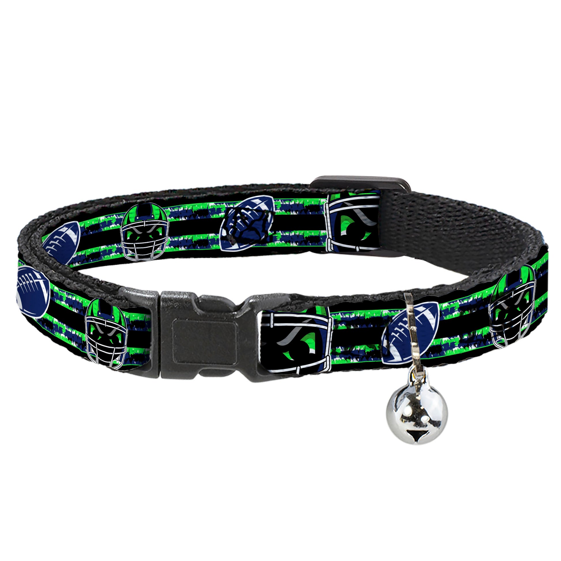 Cat Collar Breakaway - Football Helmet Stripe Black Neon Green Blue Breakaway Cat Collars Buckle-Down