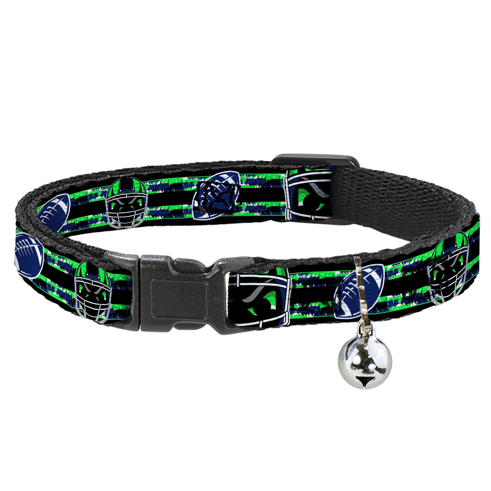 Cat Collar Breakaway - Football Helmet Stripe Black Neon Green Blue Breakaway Cat Collars Buckle-Down