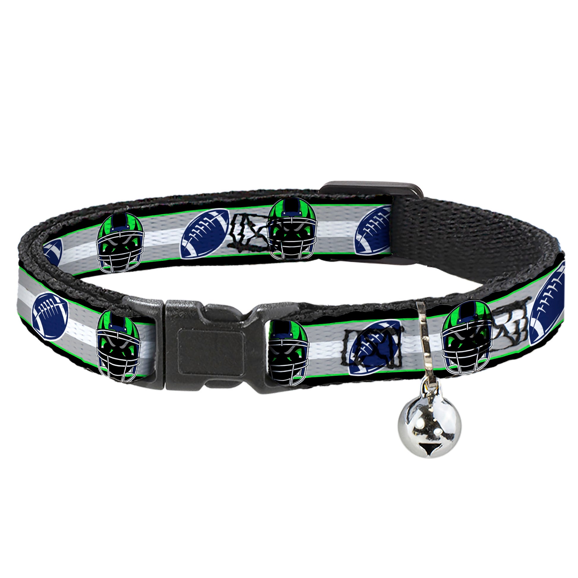 Cat Collar Breakaway - Football Helmet Stripe2 Black Neon Green Silver White Blue Breakaway Cat Collars Buckle-Down