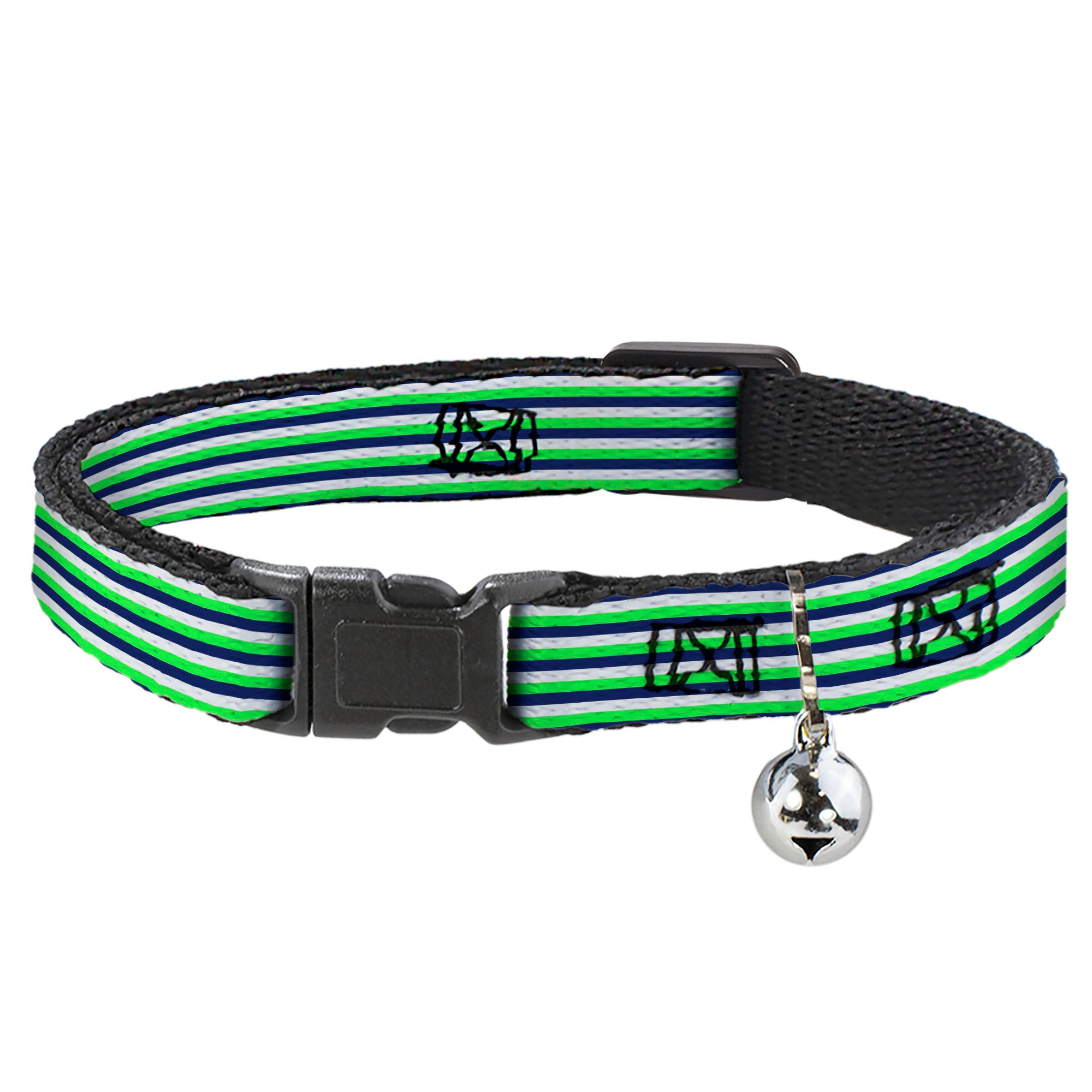 Cat Collar Breakaway - Fine Stripes White Neon Green Navy Breakaway Cat Collars Buckle-Down