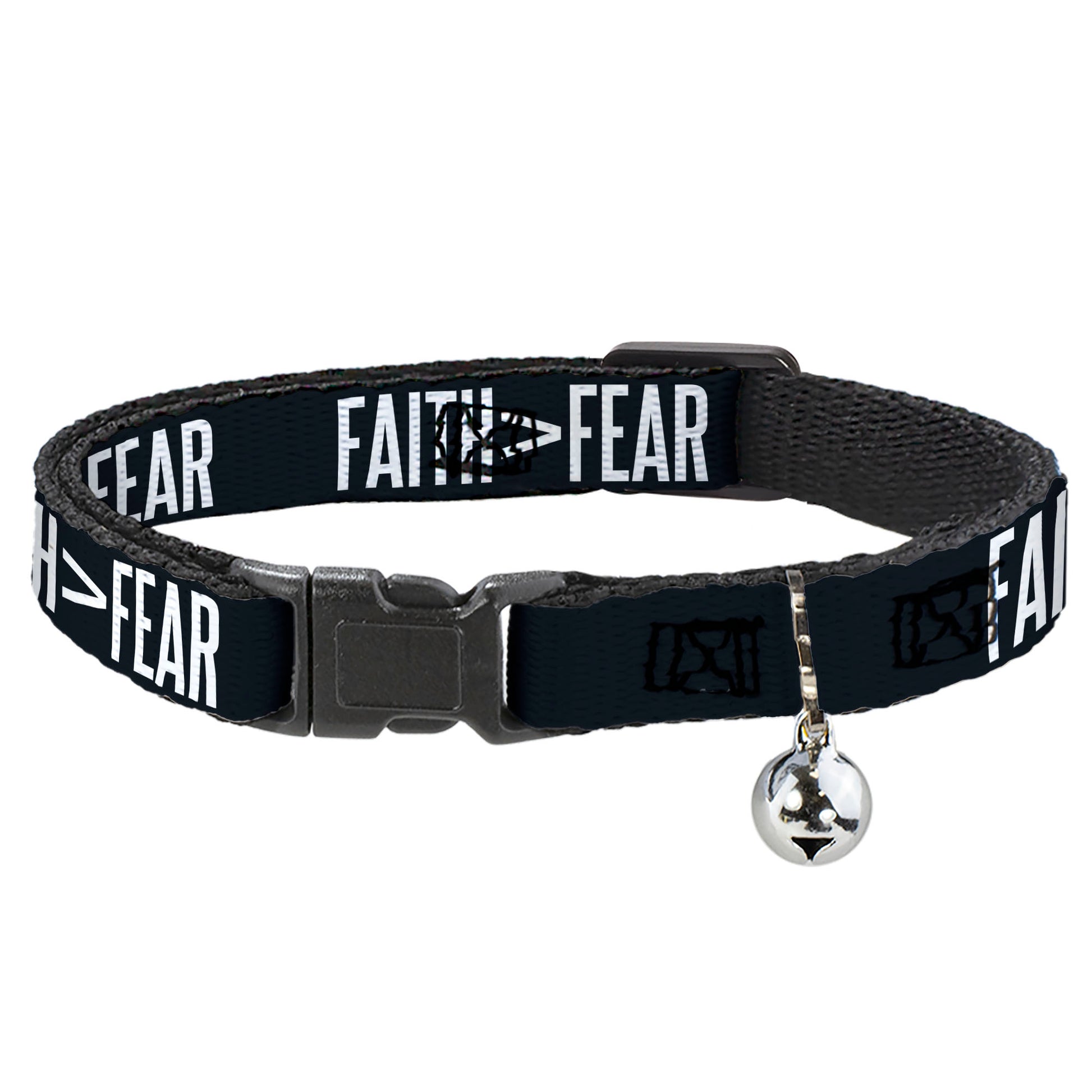 Cat Collar Breakaway with Bell - FAITH Greater Than FEAR Navy Blue White Breakaway Cat Collars Buckle-Down