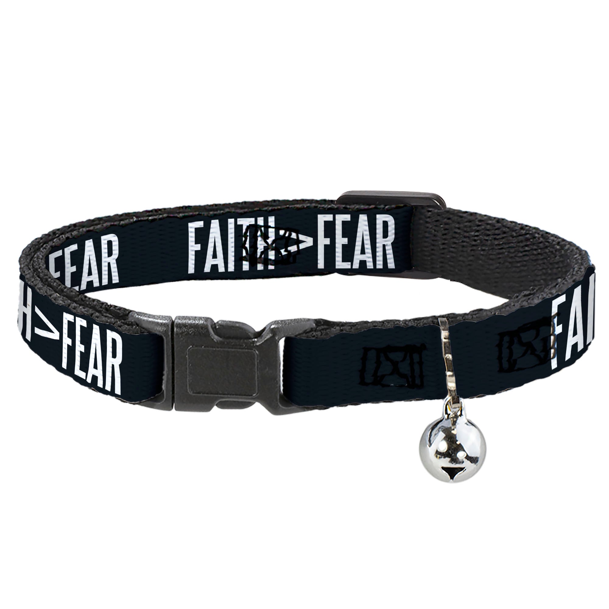 Cat Collar Breakaway with Bell - FAITH Greater Than FEAR Navy Blue White Breakaway Cat Collars Buckle-Down