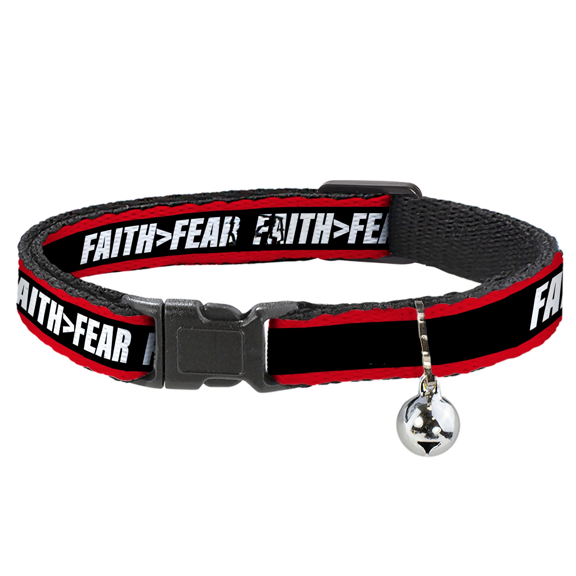 Cat Collar Breakaway with Bell - FAITH Greater Than FEAR Stripe Red Black White Breakaway Cat Collars Buckle-Down