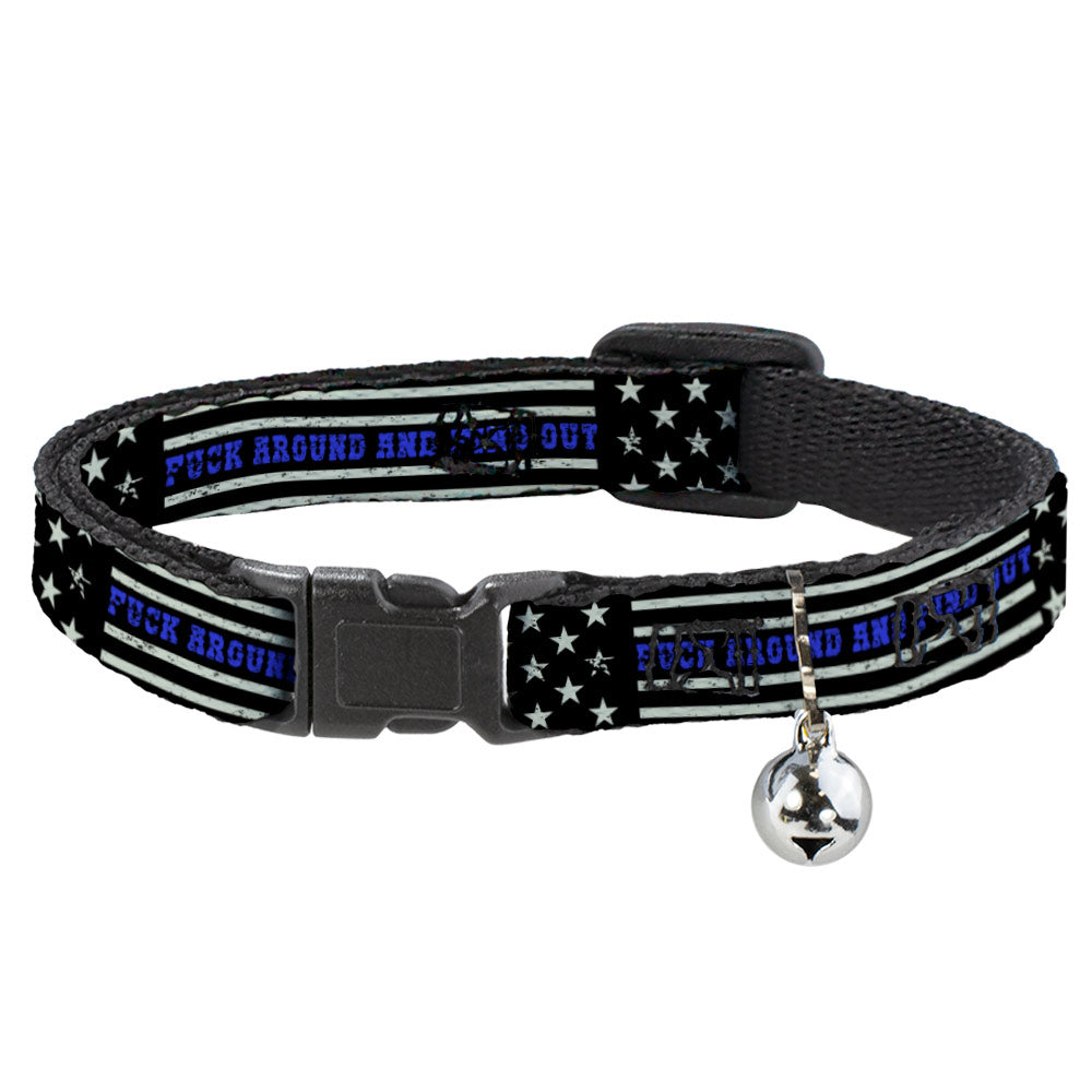 Breakaway Cat Collar with Bell - FAFO FUCK AROUND AND FIND OUT Thin Blue Line Flag Breakaway Cat Collars Buckle-Down