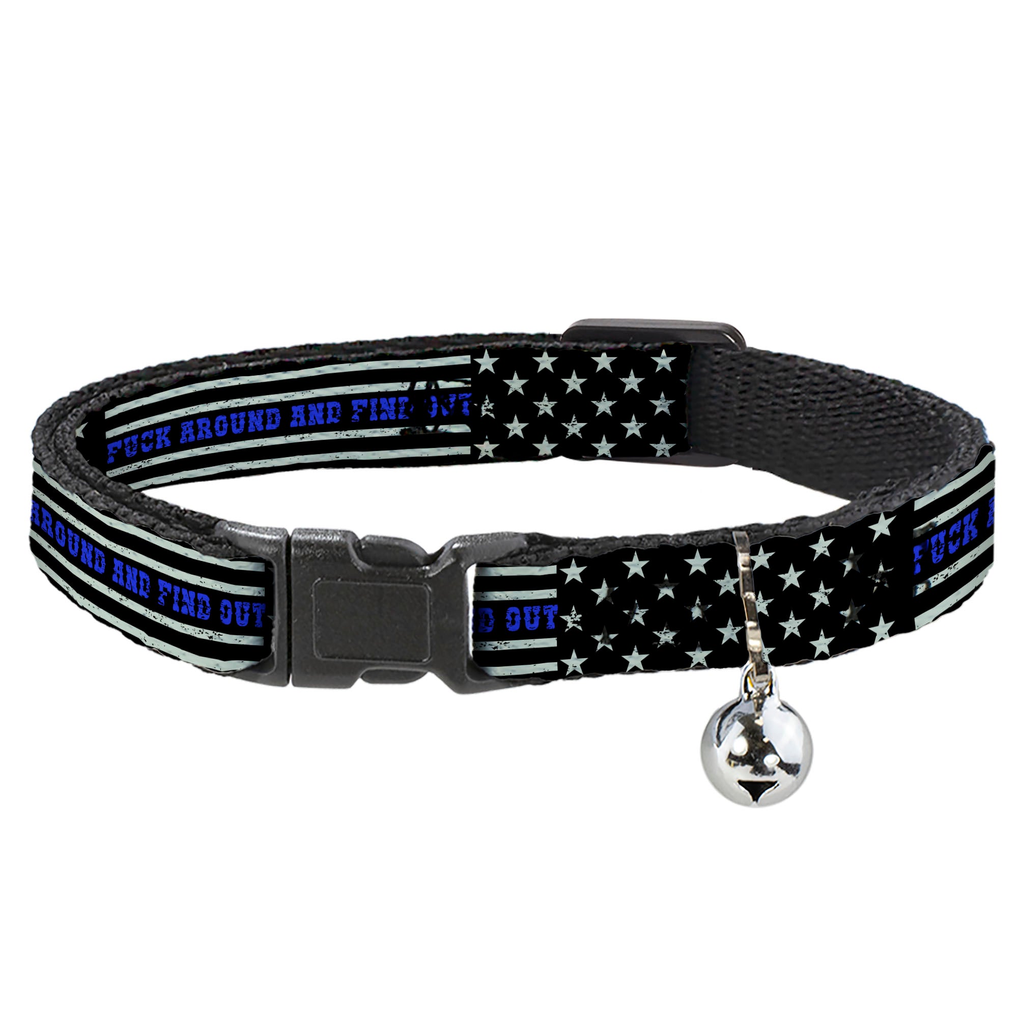 Breakaway Cat Collar with Bell - FAFO FUCK AROUND AND FIND OUT Thin Blue Line Flag Breakaway Cat Collars Buckle-Down