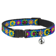 Breakaway Cat Collar with Bell - Funky Flower Drip Blue/Multi Color Breakaway Cat Collars Buckle-Down