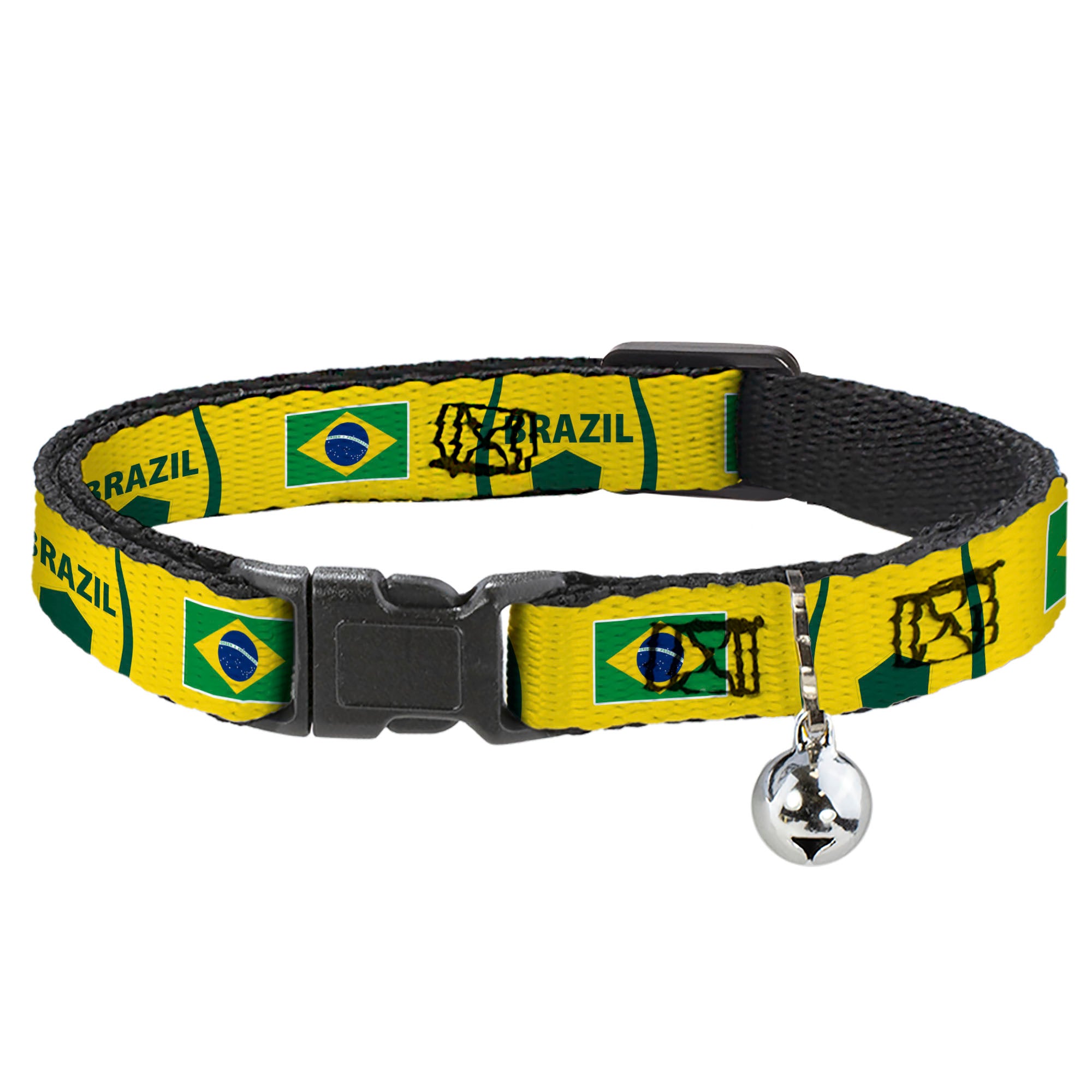 Breakaway Cat Collar with Bell - Global Soccer Cup Series Brazil Spirit Flag Breakaway Cat Collars Buckle-Down