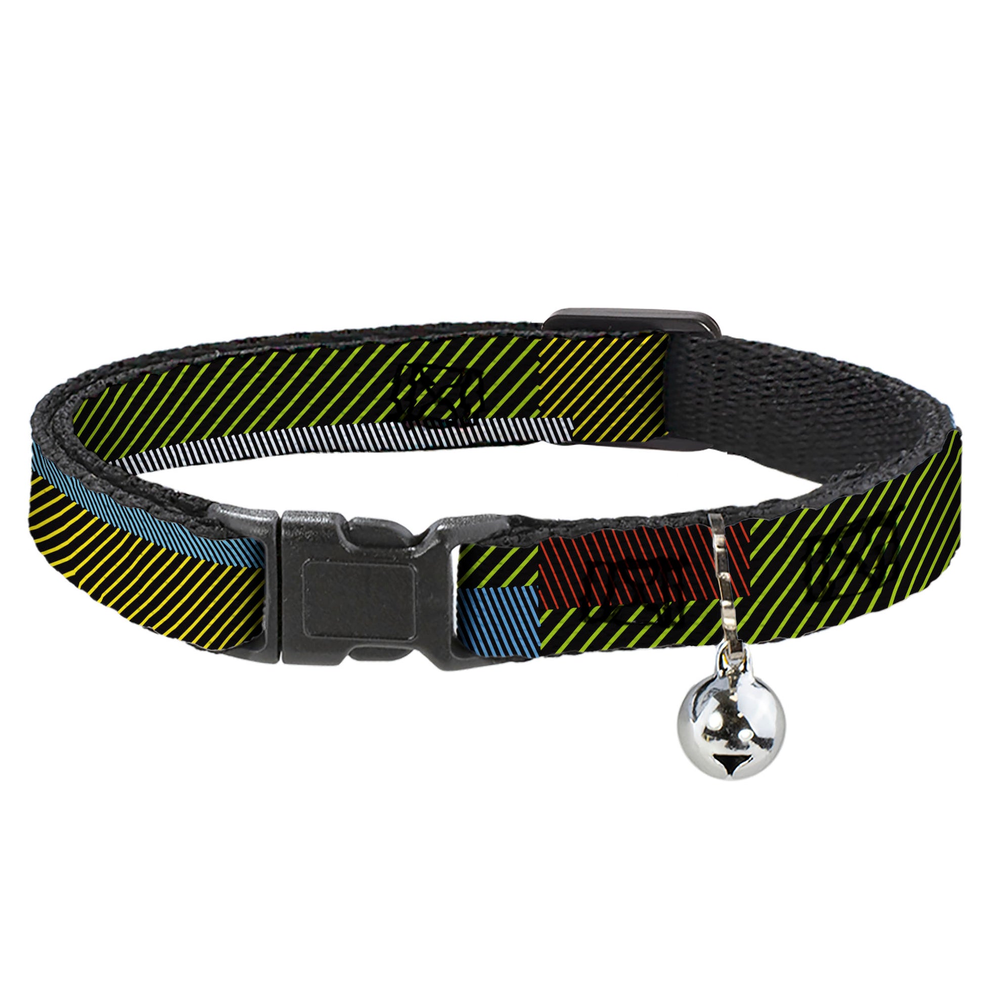 Cat Collar Breakaway - Hash Mark Stripe Black Multi Color Breakaway Cat Collars Buckle-Down