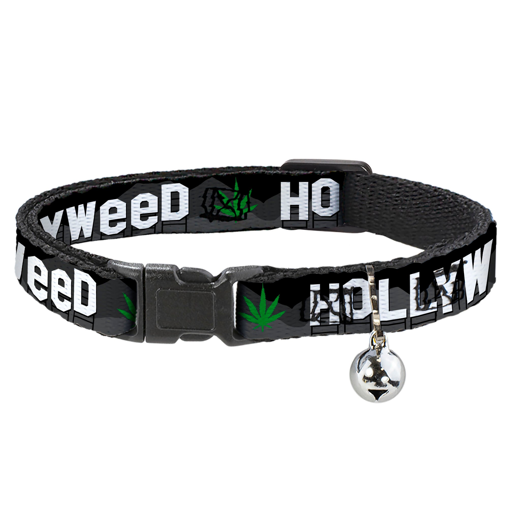 Cat Collar Breakaway - HOLLYWEED Sign Skyline Pot Leaf Black Grays White Green Breakaway Cat Collars Buckle-Down