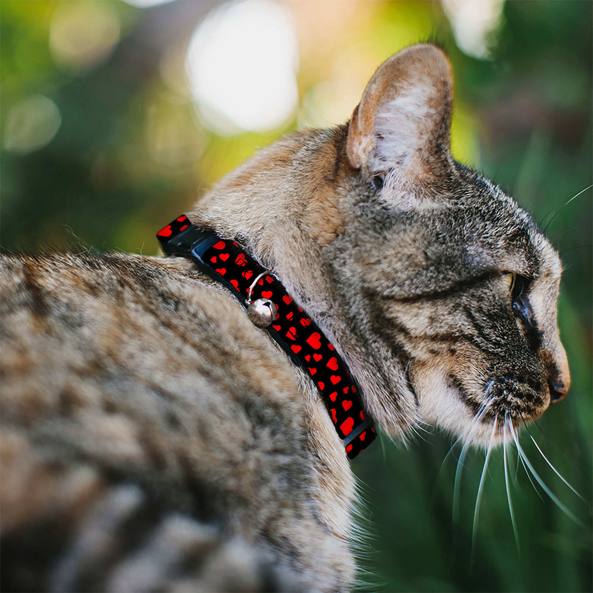 Cat Collar Breakaway - Hearts Scattered Black Red Breakaway Cat Collars Buckle-Down