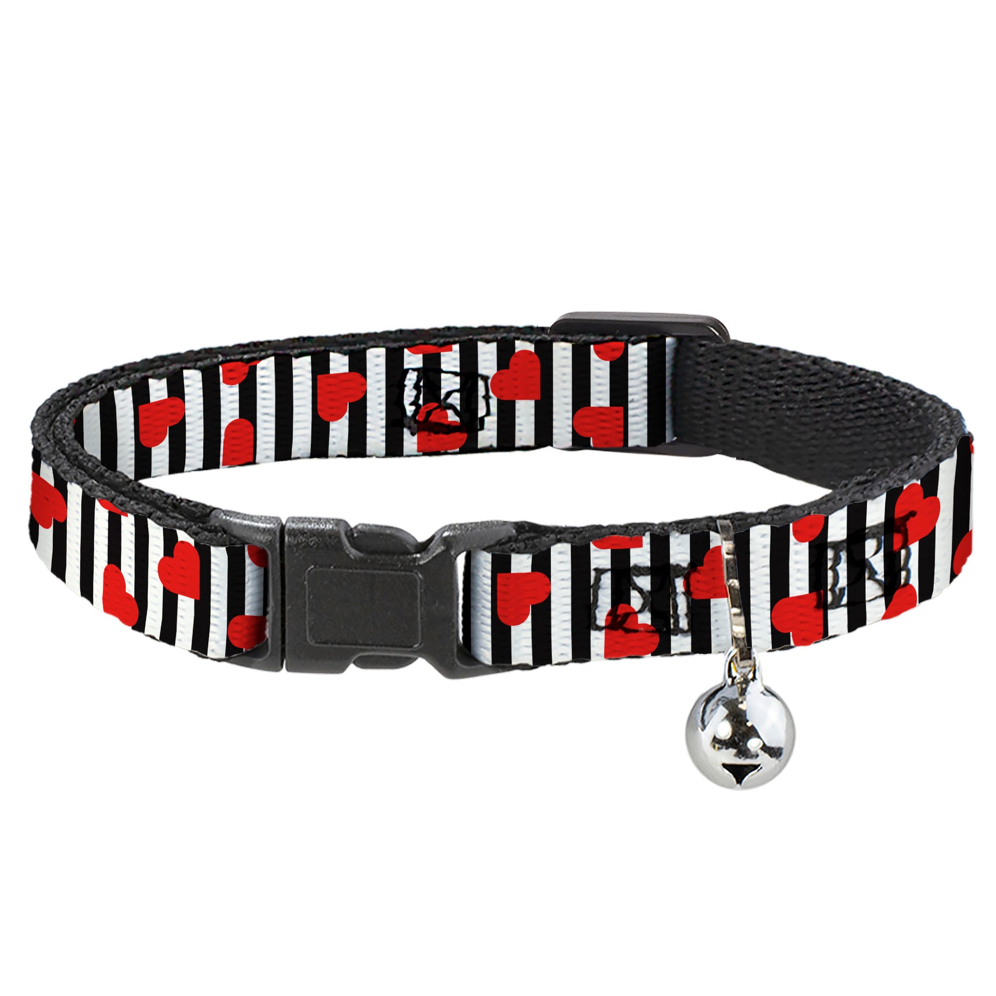 Cat Collar Breakaway - Hearts Scattered Stripe White Black Red Breakaway Cat Collars Buckle-Down
