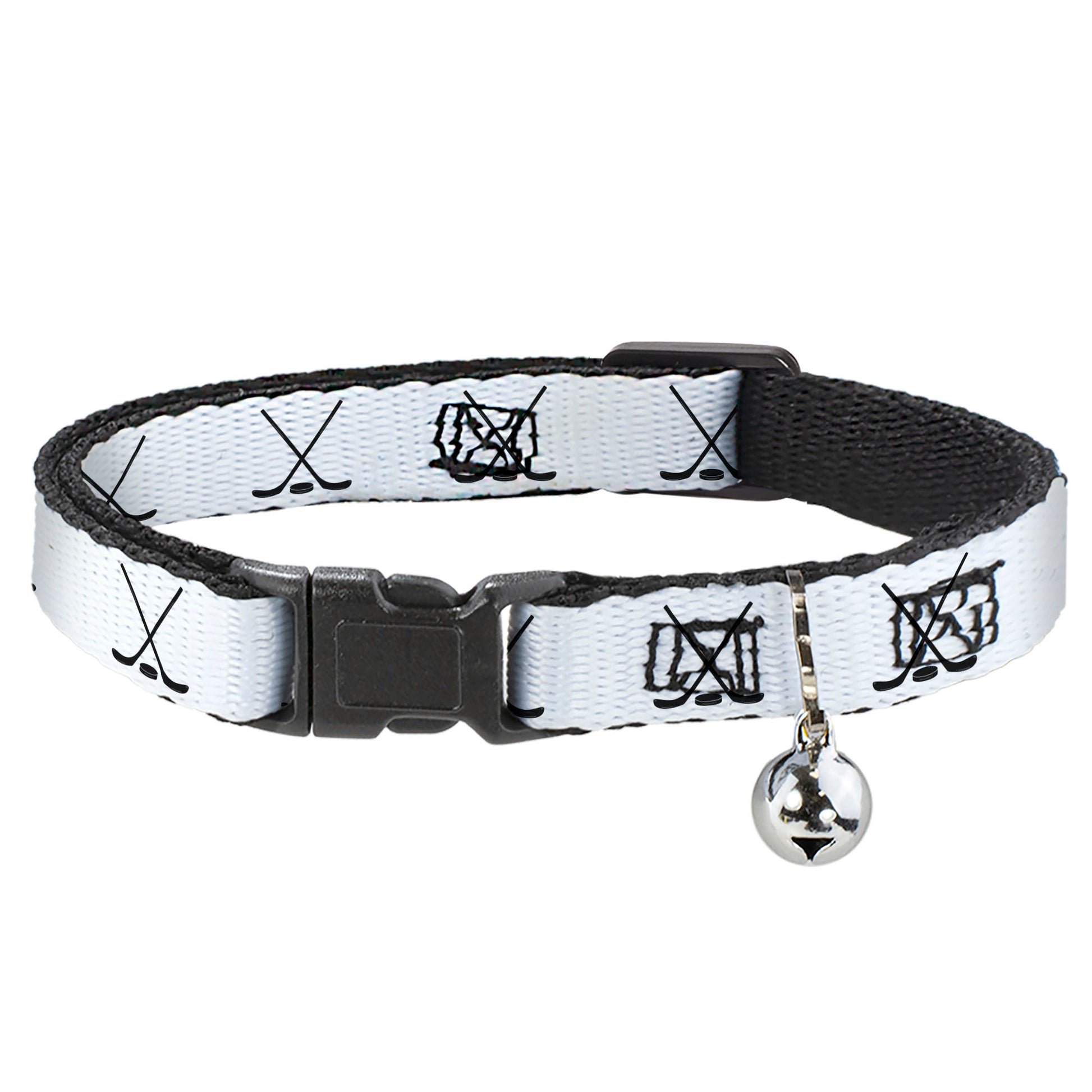 Cat Collar Breakaway with Bell - Hockey Sticks and Puck White Black Breakaway Cat Collars Buckle-Down