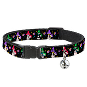 Cat Collar Breakaway with Bell - Happy Mushrooms with Stars Black Multi Color Breakaway Cat Collars Buckle-Down