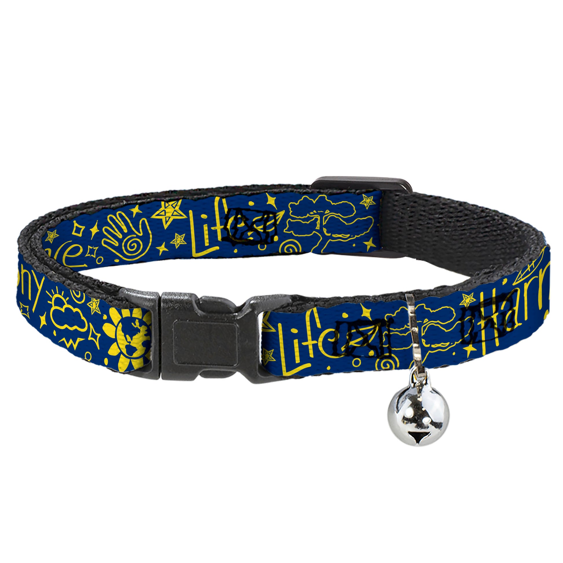 Breakaway Cat Collar with Bell - HARMONY BALANCE LIFE Icons Collage Blue/Yellow Breakaway Cat Collars Buckle-Down