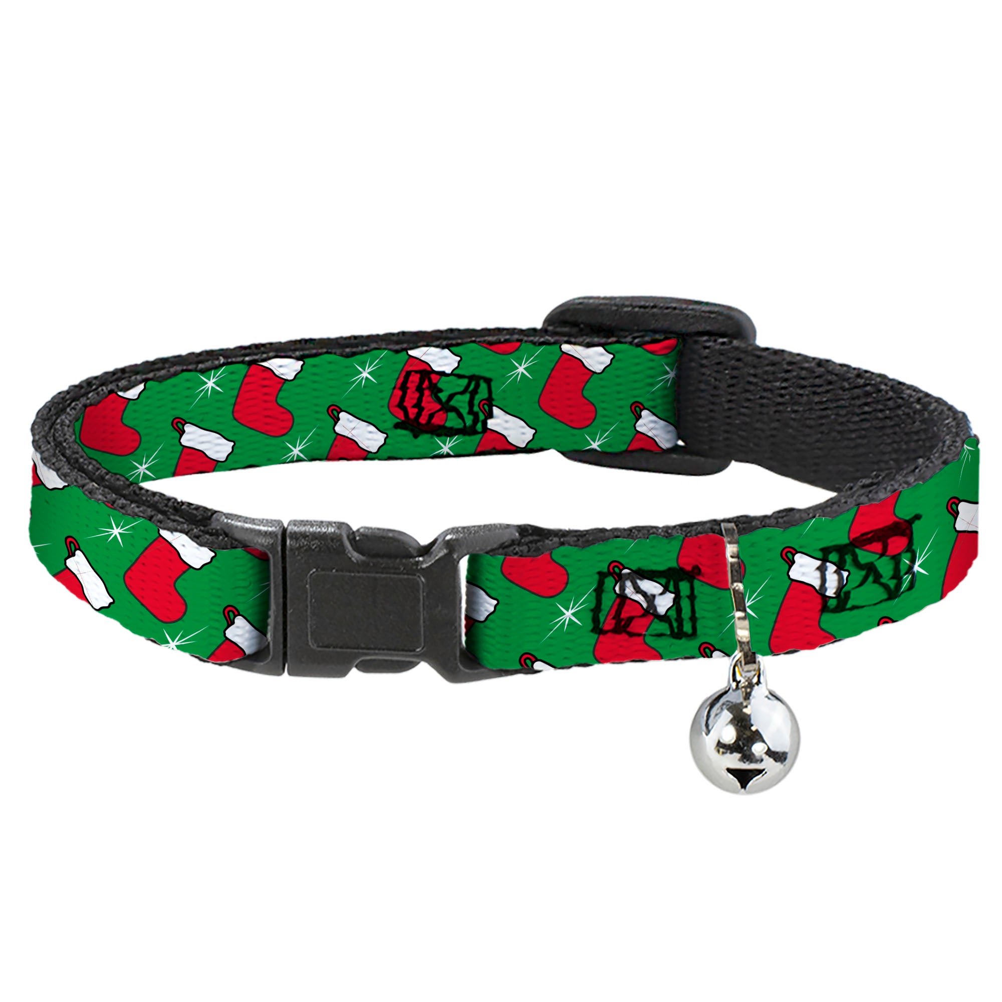 Breakaway Cat Collar with Bell - Holiday Christmas Stocking and Star Green/WhiteRed Breakaway Cat Collars Buckle-Down
