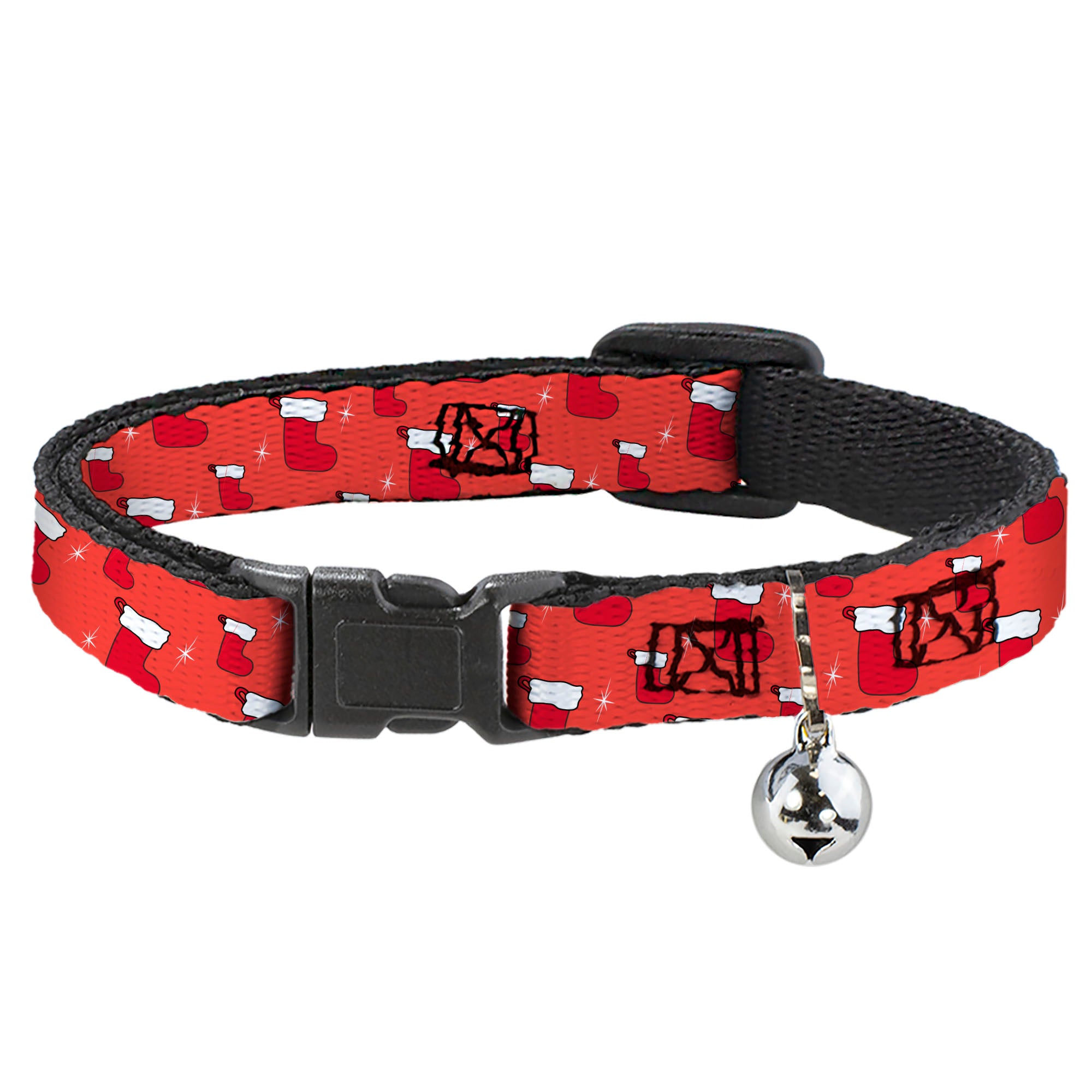 Breakaway Cat Collar with Bell - Holiday Christmas Stocking and Star Red/White Breakaway Cat Collars Buckle-Down