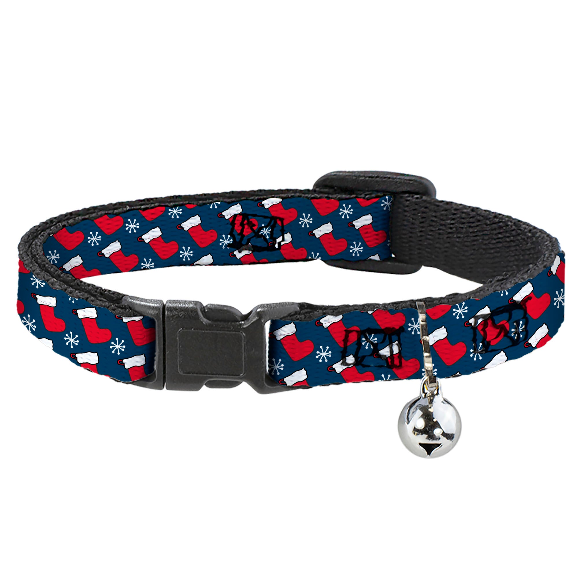 Breakaway Cat Collar with Bell - Holiday Christmas Stocking and Snowflake Blue/WhiteRed Breakaway Cat Collars Buckle-Down