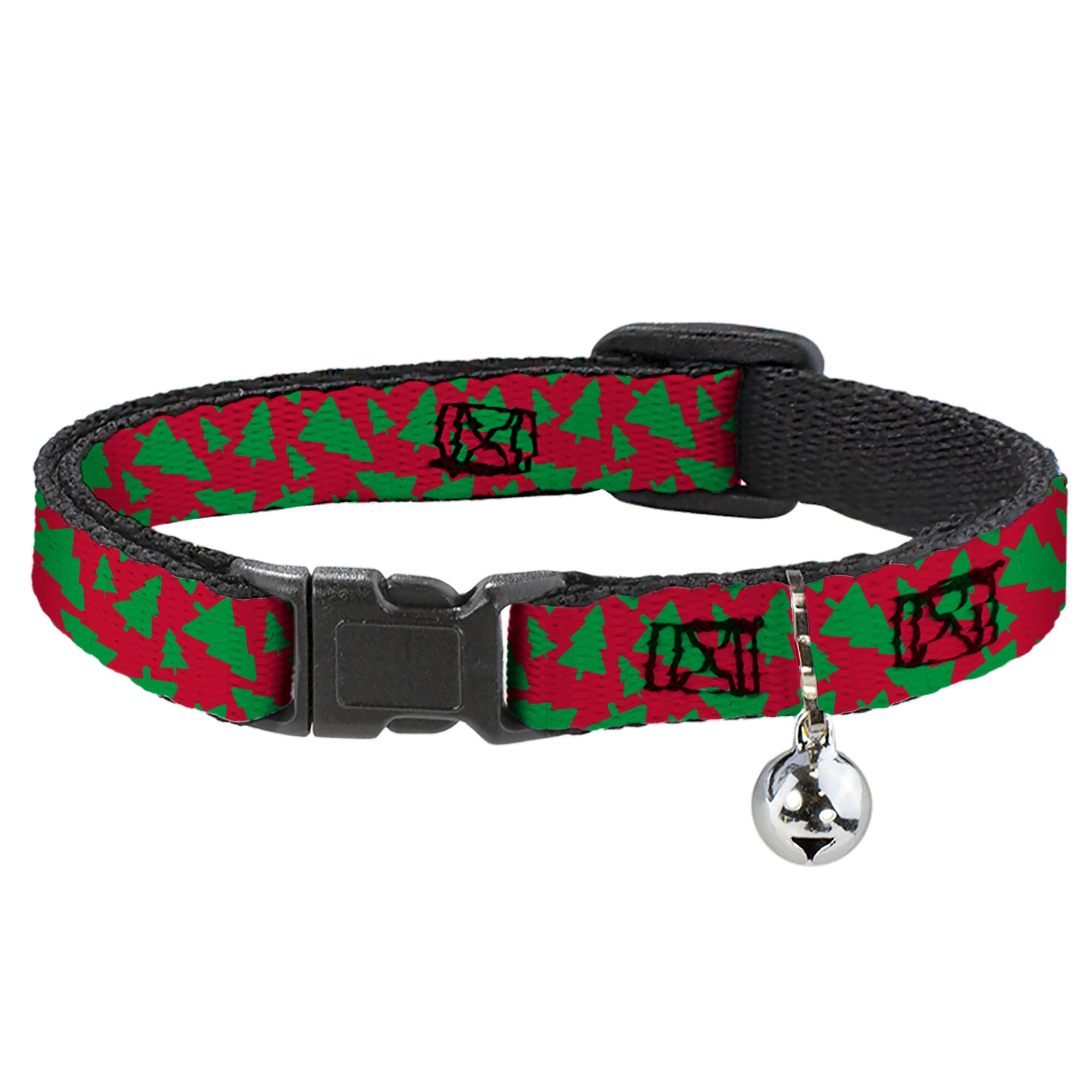 Breakaway Cat Collar with Bell - Holiday Cookie Cutter Christmas Tree Scattered Red/Green Breakaway Cat Collars Buckle-Down