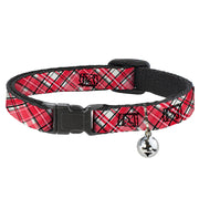 Breakaway Cat Collar with Bell - Holiday Christmas Plaid Diagonal White/Red/Black Breakaway Cat Collars Buckle-Down