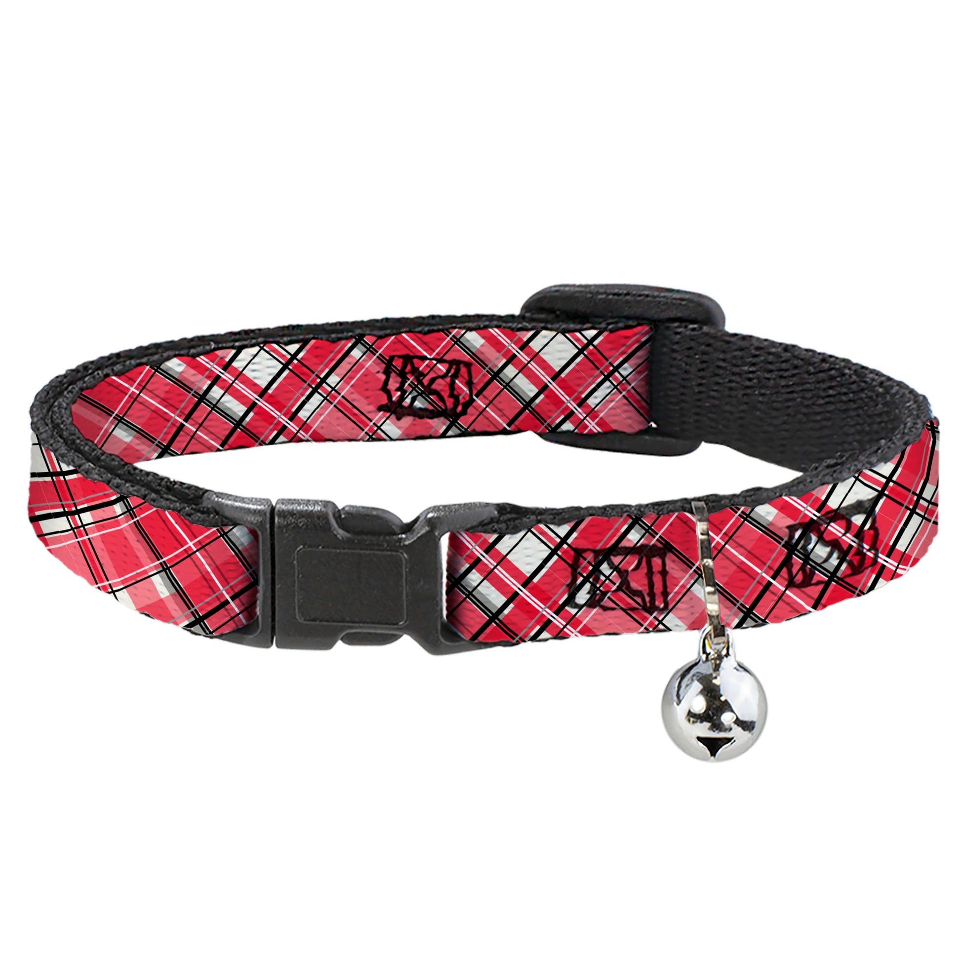 Breakaway Cat Collar with Bell - Holiday Christmas Plaid Diagonal White/Red/Black Breakaway Cat Collars Buckle-Down